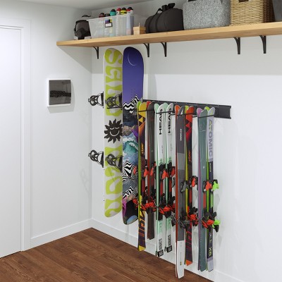 Heavy-Duty Black Steel Wall-Mounted Ski and Snowboard Rack