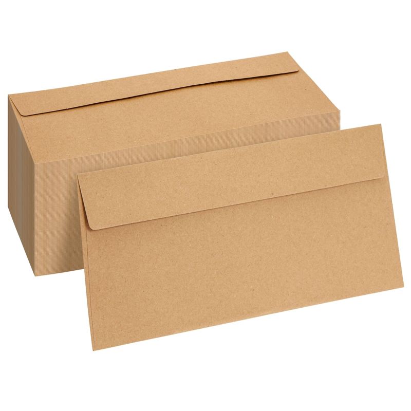 Juvale 100 Pack Bulk #10 Brown Envelopes with Gummed Seal for Invitations, Mailing Letters, Checks, Gift Certificates, 4-1/8 x 9-1/2 in, 1 of 8