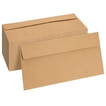 Juvale 100 Pack Bulk #10 Brown Envelopes with Gummed Seal for Invitations, Mailing Letters, Checks, Gift Certificates, 4-1/8 x 9-1/2 in