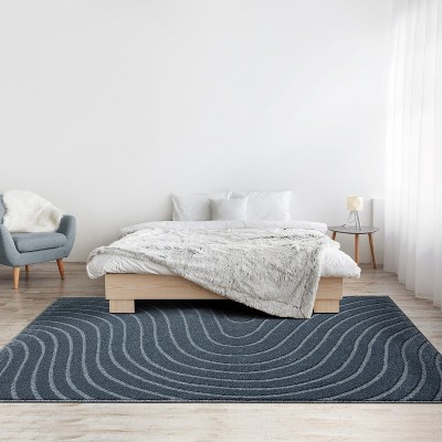 Blue Geometric Wave 9' x 12' Synthetic Area Rug