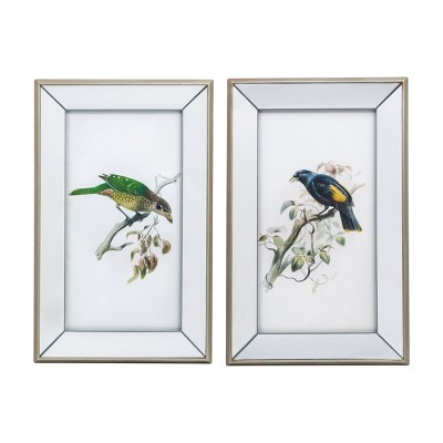 15"x24" Set of 2 Bird Mirror Frame Prints - A&B Home: Vertical Wall Art, Mixed Media, Includes Mounting Hardware