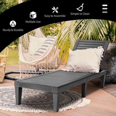 Black Adjustable Armless Plastic Chaise Lounge Set