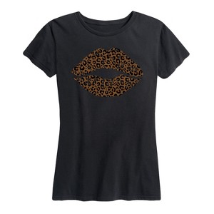 Women's - Instant Message - Leopard Print Lips Short Sleeve Graphic T-Shirt - 1 of 4