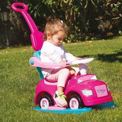 Pink Unicorn 4-in-1 Ride On Car with Parent Handle