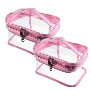 clear makeup travel bags Unique Bargains Double Layer Makeup Bag Cosmetic Travel Bag Case Make Up  Organizer Bag Clear Bags for Women 2 Pcs Pink