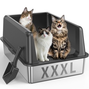 Extra Large Stainless Steel Litter Box with Lid, XXL Cat Litter Boxes, Litter Box for Multiple Cats, Non-Sticky, Anti-Urine Leakage, Gray - 1 of 4