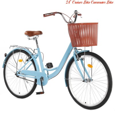 24" & 26" Cruiser Bike Commuter Bike Beach Cruiser w/ Ergonomic Upright Design, w/Basket & Adjustable Seat