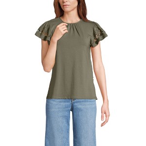 Lands' End Women's Lightweight Jersey Crew Neck Ruffle Sleeve Flowy Top - 1 of 4