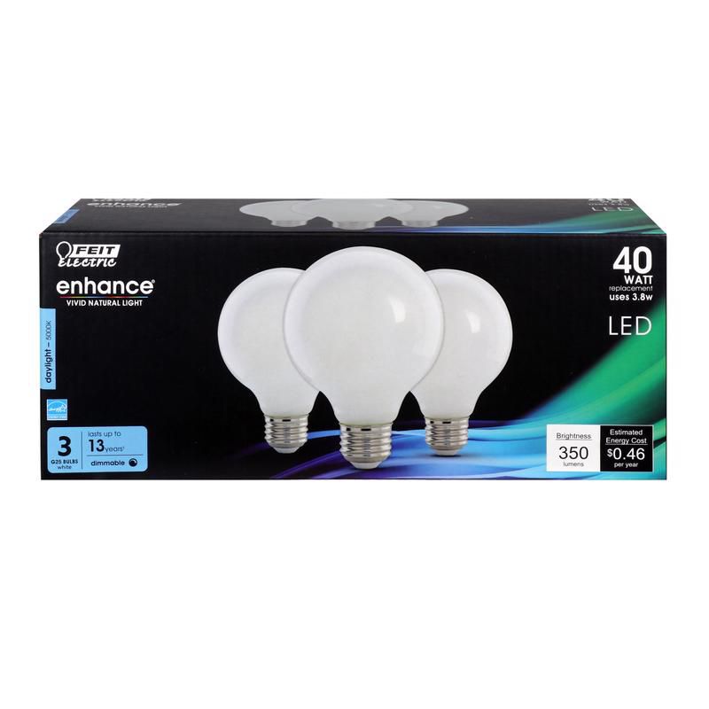 Feit Electric Enhance G25 E26 (Medium) Filament LED Bulb Daylight 40 Watt Equivalence 3 pk, 2 of 5