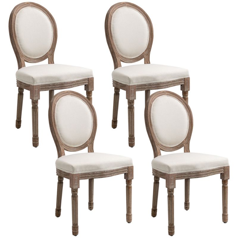 HOMCOM Vintage Armless Dining Chairs Set of 4, French Chic Side Chairs with Curved Backrest and Linen Upholstery for Kitchen, or Living Room, Cream, 4 of 7