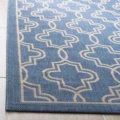 Blue and Beige Geometric Tufted Washable Area Rug