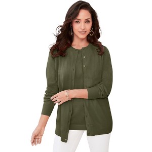 Jessica London Women's Plus Size Fine Gauge Cardigan - 1 of 4