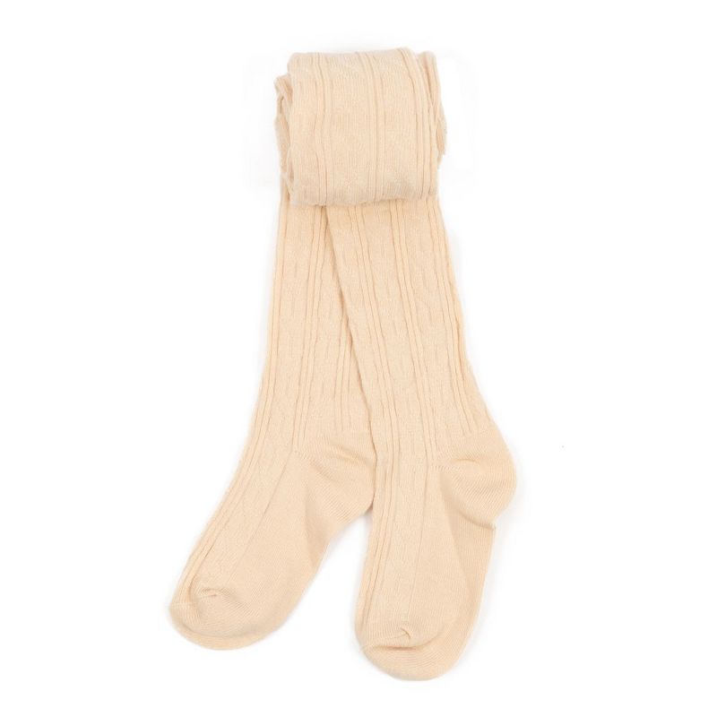 Leveret Girls Neutral Solid Color Cable Knit Tights, 1 of 2