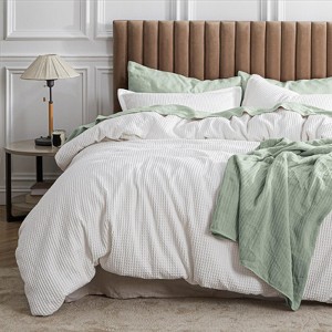 2/3 Pcs Waffle Comforter Set Soft Cotton Bedding Set Premium Cotton Cover with Polyester Fill for All Seasons - 1 of 4