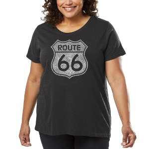 LA Pop Art Women's Word Art T-shirt - CITIES ALONG THE LEGENDARY ROUTE 66 - 1 of 4