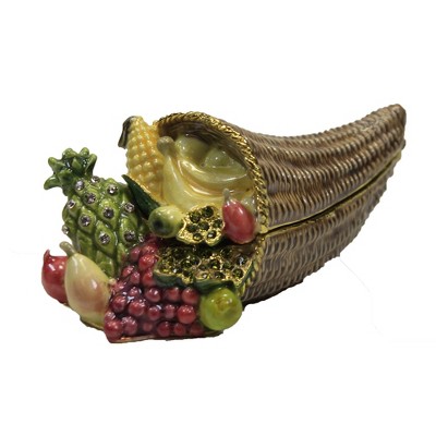 Hinged Trinket Box 1.5" Cornucopia Fruit Box Thanksgiving Fall Magnetic  -  Decorative Figurines