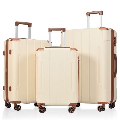 FURNIinspire Bag And Luggage Sets 3 Piece Suitcase Set, Expandable Hard Shell Carry On Luggage Sets, Travel Luggage White, 12"*18.3"*29.9"