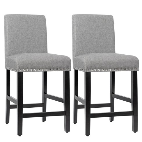 Costway Set Of 4 Nailhead Saddle Bar Stools 24'' Height W/ Fabric Seat &  Wood Legs Beige\gray : Target