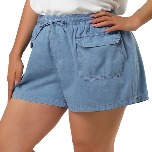 Agnes Orinda Women's Plus Size Drawstring Elastic Waist Pockets Denim Shorts  : Target