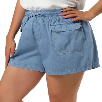 Agnes Orinda Women's Plus Size Drawstring Elastic Waist Pockets Denim Shorts