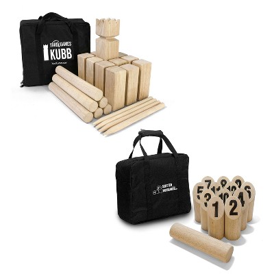 YardGames Kubb Premium Wooden Game Set with Storage Bag Bundle with Yard Games Burned Hardwood Outdoor Scatter Toss Target Lawn Game Skittles Set