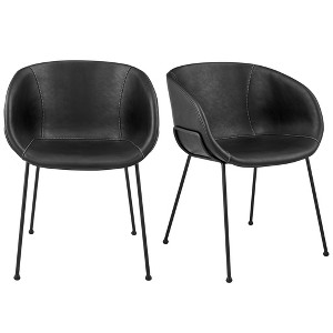 HomeRoots Set of Two Black Upholstered Faux Leather Dining Arm Chairs - 1 of 4