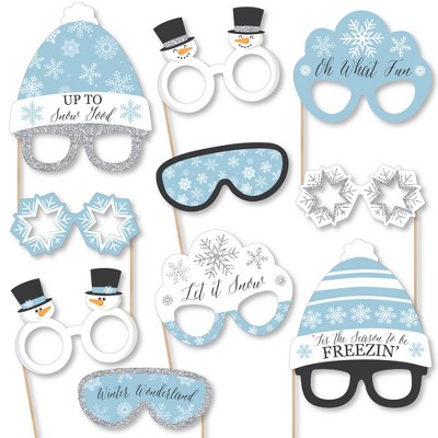 Big Dot of Happiness Winter Wonderland Glasses and Headpieces - Paper Cardstock Snowflake Holiday Party & Winter Wedding Photo Booth Props Kit - 10 Ct