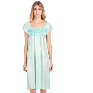 Casual Nights Women's Cap Sleeve Flower Silky Tricot Nightgown - 1 of 4