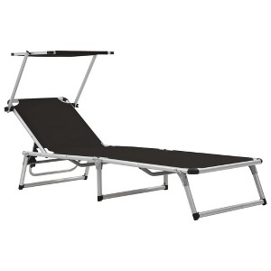 vidaXL Folding Sun Lounger with Roof Aluminum and Textilene Black - 1 of 1