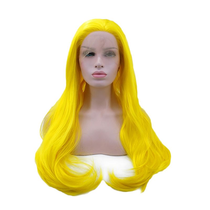 Unique Bargains Long Natural Curly Lace Front Wigs with Wig Cap 24" Yellow Synthetic Fibre 1PC, 1 of 7