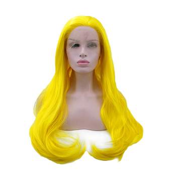 Unique Bargains Long Natural Curly Lace Front Wigs with Wig Cap 24" Yellow Synthetic Fibre 1PC