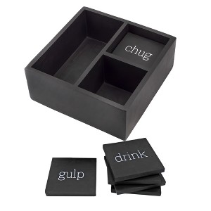 AuldHome Design Remote Control Caddy w/ Coasters, 6pc Set; Wood 3-Compartment Caddy w/ Coaster Set - 1 of 4