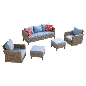 5 Piece Conversation Patio Furniture Set With Swivel Chairs and Cushions - 1 of 4