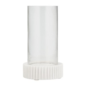 Modern Pillar Candle Holder with Glass Hurricane Cover Marble Base Elegant Tabletop Decor for Living Room Bedroom or Office - 11" White - 1 of 4