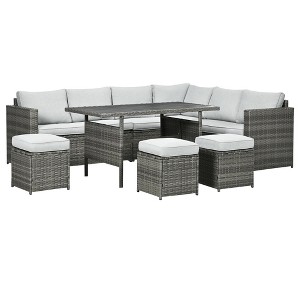 Resenkos Wicker Outdoor Patio Furniture Set, L-Shaped 7 Pieces Outdoor Dining Sectional Sofa, Gray - 1 of 4