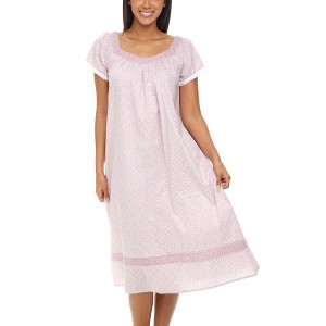 ADR Women's Cotton Nightgown, Ruffled Short Sleeve Lace Trimmed Long Vintage Night Dress Gown - 1 of 4
