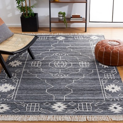 Handmade Black and Ivory Synthetic Flat Woven 6' x 9' Area Rug