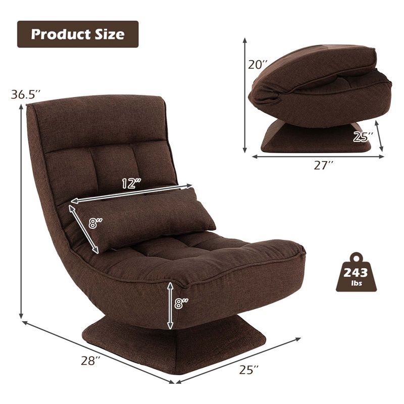 Costway 360° Swivel Floor Chair 5-Level Adjustable Lazy Chair w/ Massage Pillow Grey\Black\Brown, 4 of 11