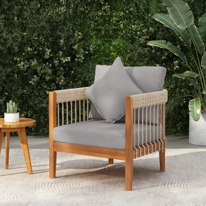 Christopher Knight Home Clifton Patio Rustic Acacia and Rope Upholstered Club Chair with Curved Back - 1 of 4