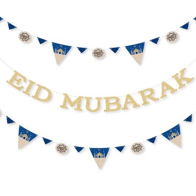 Big Dot of Happiness Ramadan - Eid Mubarak Letter Banner Decoration - 36 Banner Cutouts and No-Mess Real Gold Glitter Eid Mubarak Banner Letters