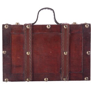 Vintiquewise Antique Style Small Wooden Suitcase With Leather Straps and Handle - 1 of 4