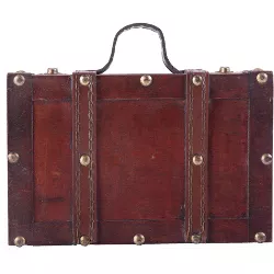 Vintiquewise Antique Style Small Wooden Suitcase With Leather Straps and Handle