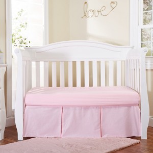 Everyday Kids Light Pink Pleated Crib Skirt – 100% Cotton Dust Ruffle for Baby Girls, Split Corners, 14” Drop – Fits Standard Crib Mattresses - 1 of 4