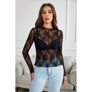 Avidlove Women's Mesh Top Long Sleeve Mock Neck Sheer Blouse