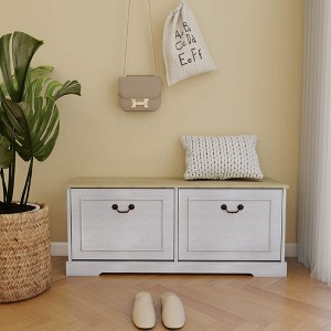 ORRD Shoe Storage Bench w/ 2 Flip Drawers & Adjustable Shelf - Antique White - Entryway, Hallway - 1 of 4