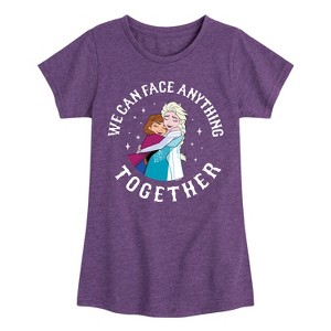 Girls' - Frozen - Elsa and Anna We Can Face Anything Together Fitted Short Sleeve Graphic T-Shirt - 1 of 4