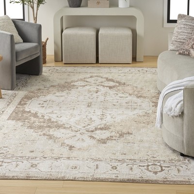 Astra Beige Floral Synthetic Rectangular Washable Area Rug
