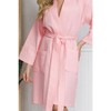 Lotus Linen Knee-Length Waffle Robe for Women Gray Piping Medium - 3 of 4