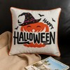 Whisen Halloween Pumpkin Embroidered Throw Pillow, Spooky Polka Dot Linen Cushion - 4 of 4
