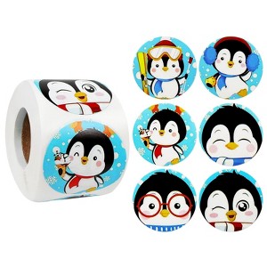 Wrapables 1.5 Inch Winter Holiday Sticker Roll, Stickers for Sealing Cards, Envelopes, Gift Boxes, Festive Party Favors (500pcs), Penguins - 1 of 4